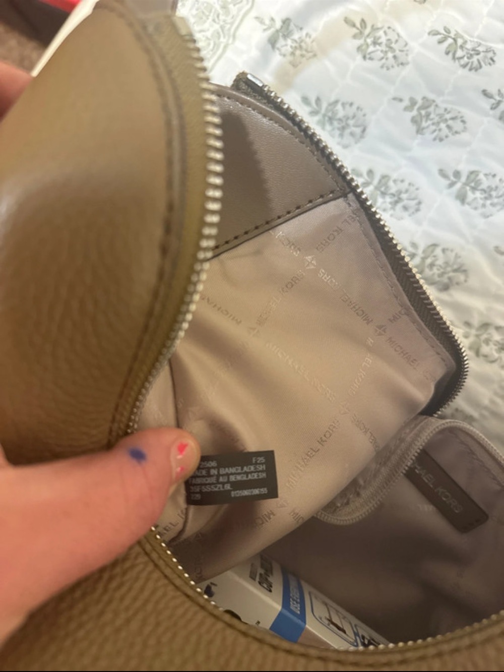 Michael Kors Olive Green Pebbled Leather Toiletry Pouch
